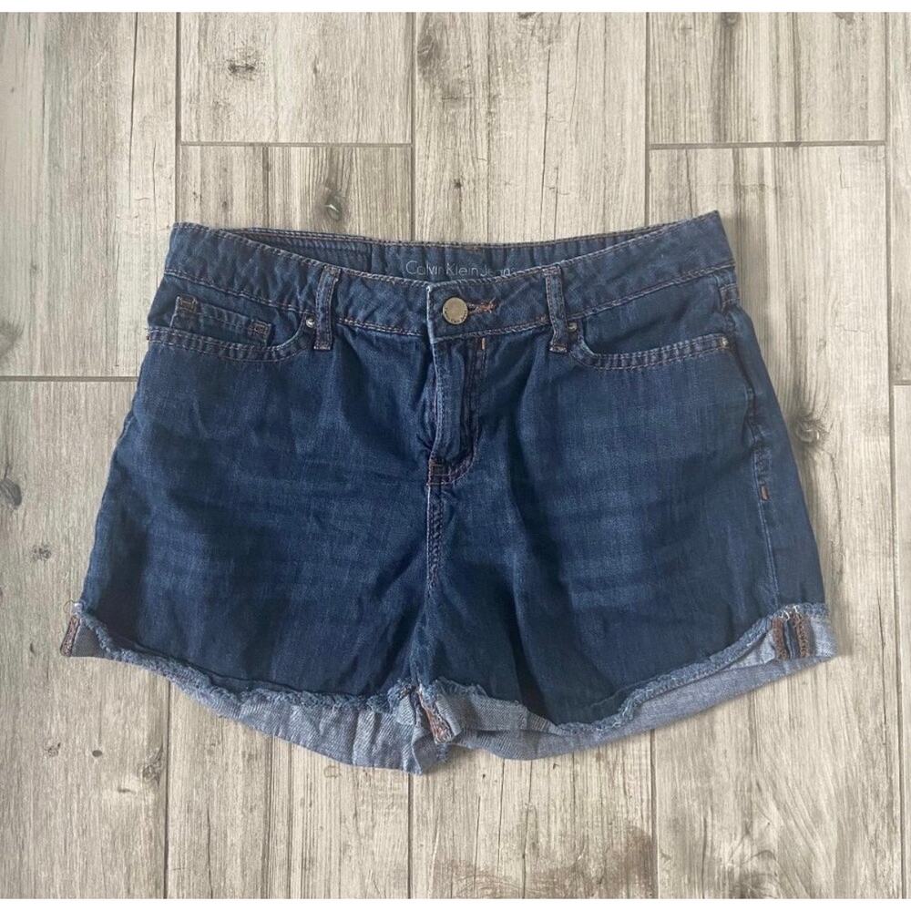 CALVIN KLEIN JEANS Lightweight Cuffed Cotton Dark Wash Jean Denim Shorts W26